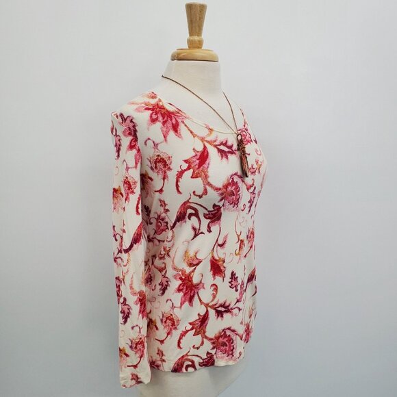 Chico's Womens Floral Layering Tee T-Shirt‎ Size 0 Small Long Sleeve Pink White - Picture 2 of 14